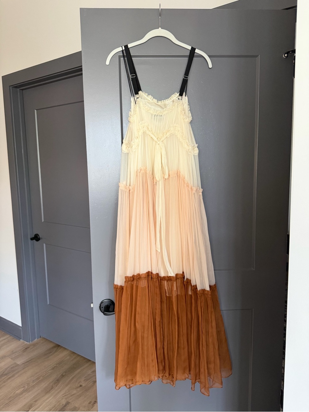 Lee Mathews Cream, Beige and Brown Tiered Maxi Dress - Picture 3 of 4